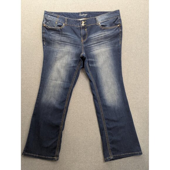 Amethyst Jeans Womens 22 Blue Bootcut Stretch Double Button Embroidered Pockets - Picture 1 of 14